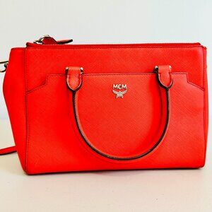 LIKE NEW MCM 2-WAY RED SAFFIANO LEATHER SATCHEL CROSSBODY BAG